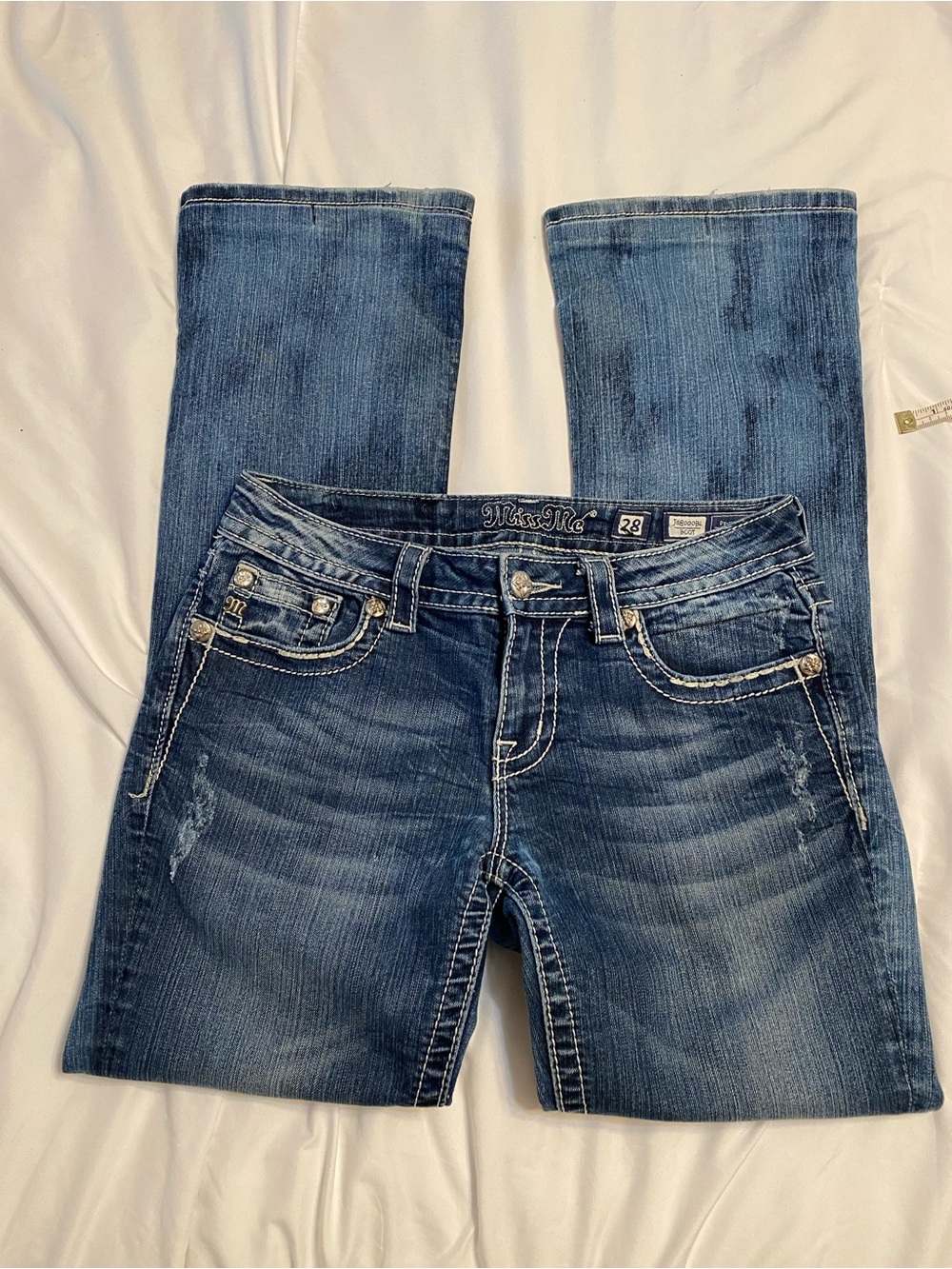 Miss Me Jeboobl Rhinestones Women's Blue Bootcut Jeans - Classic Wash